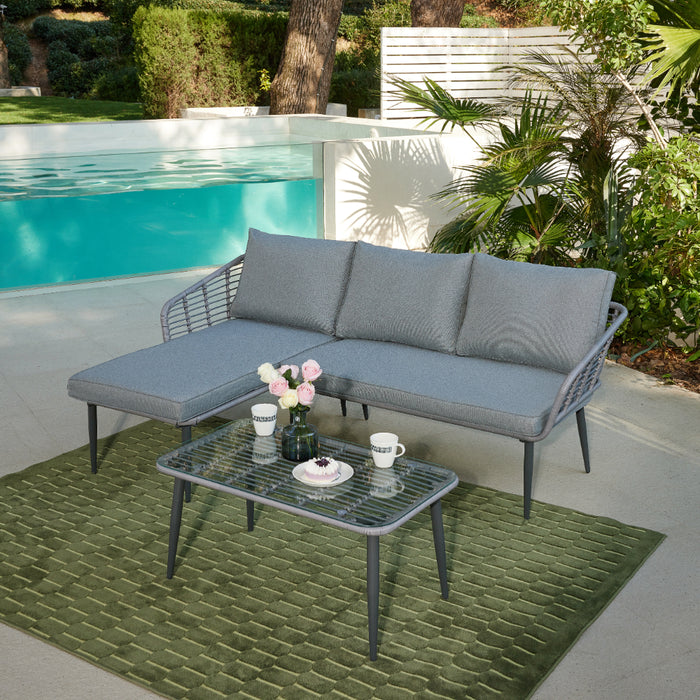 Erica Rattan Wicker Garden Corner Sofa Set, Grey