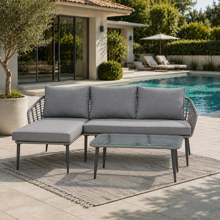 Erica Rattan Wicker Garden Corner Sofa Set, Grey