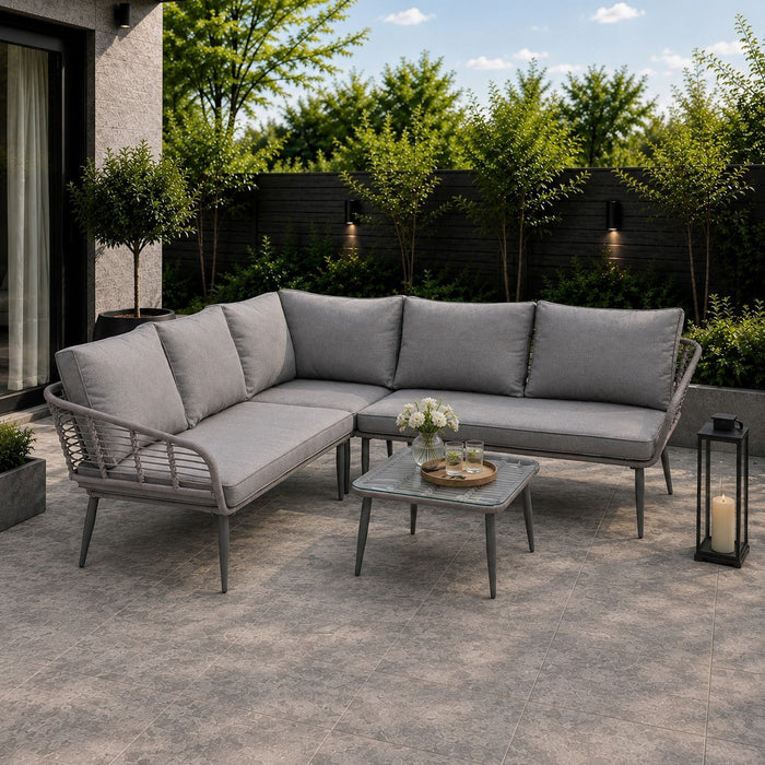 Cole Rattan Wicker Garden Corner Sofa Set, Grey