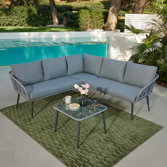 Cole Rattan Wicker Garden Corner Sofa Set, Grey