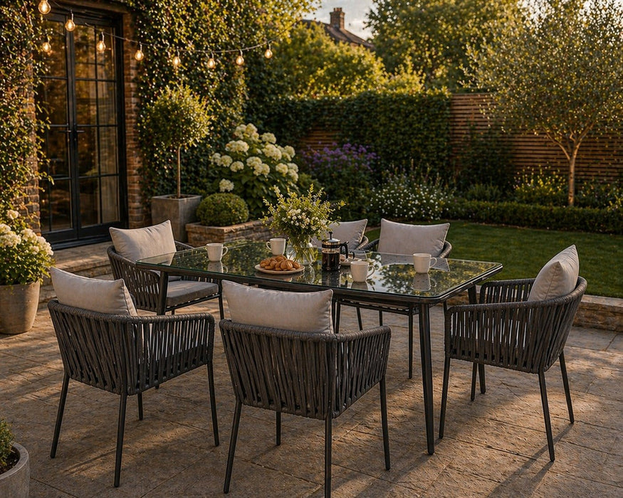 Fiji Grey Garden Dining Set, 6 Seater
