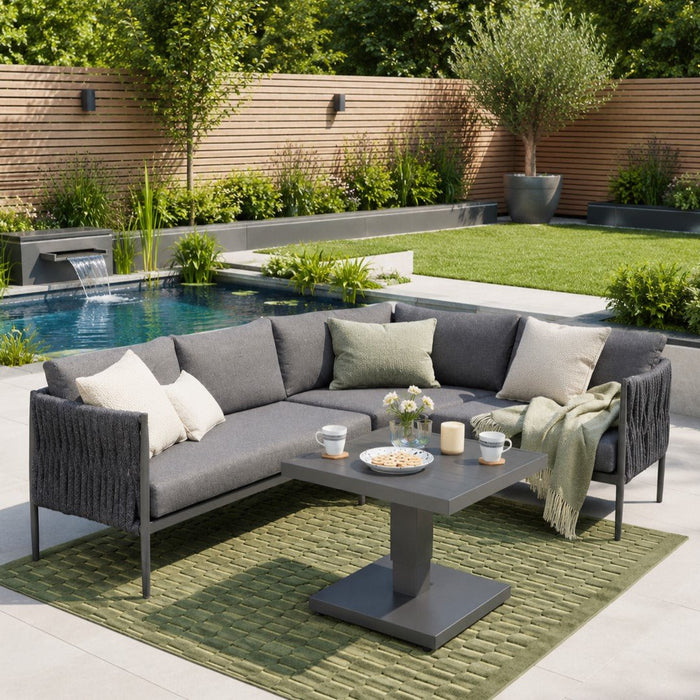 Serena Aluminium Rope Corner Garden Sofa Set, Grey