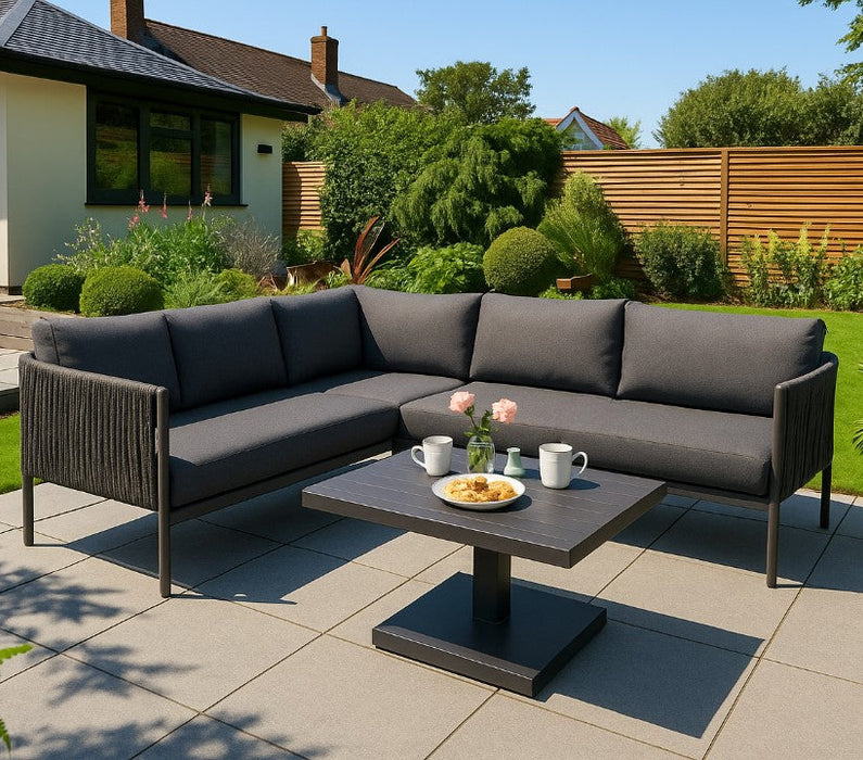 Serena Rattan Rope Garden Corner Sofa Set, Grey