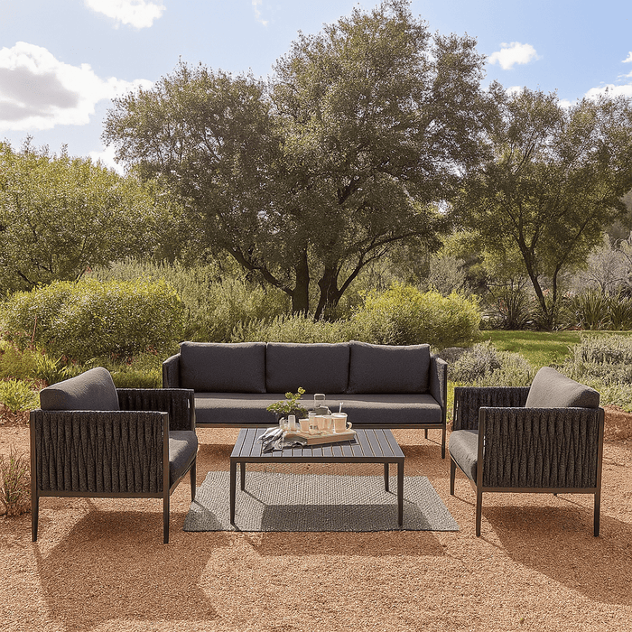 Serena Rattan Rope Garden Lounge Sofa Set, Grey