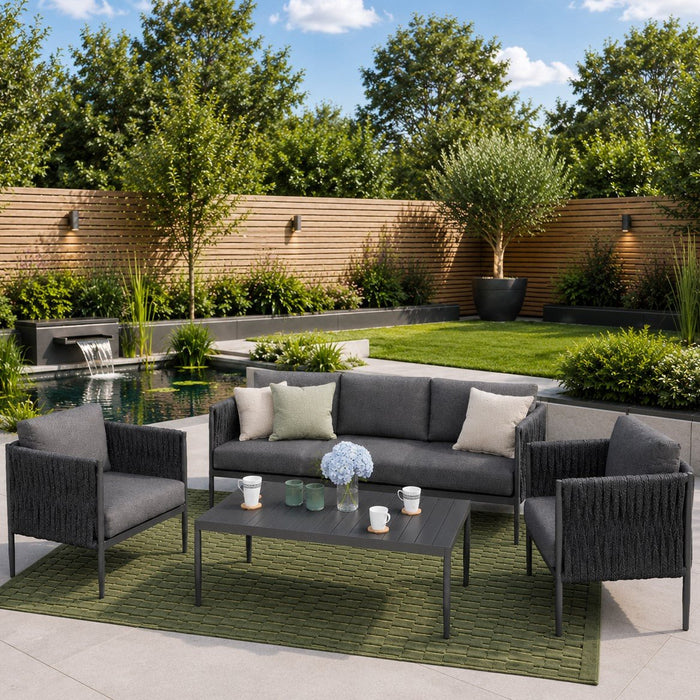 Serena Rattan Rope Garden Lounge Sofa Set, Grey