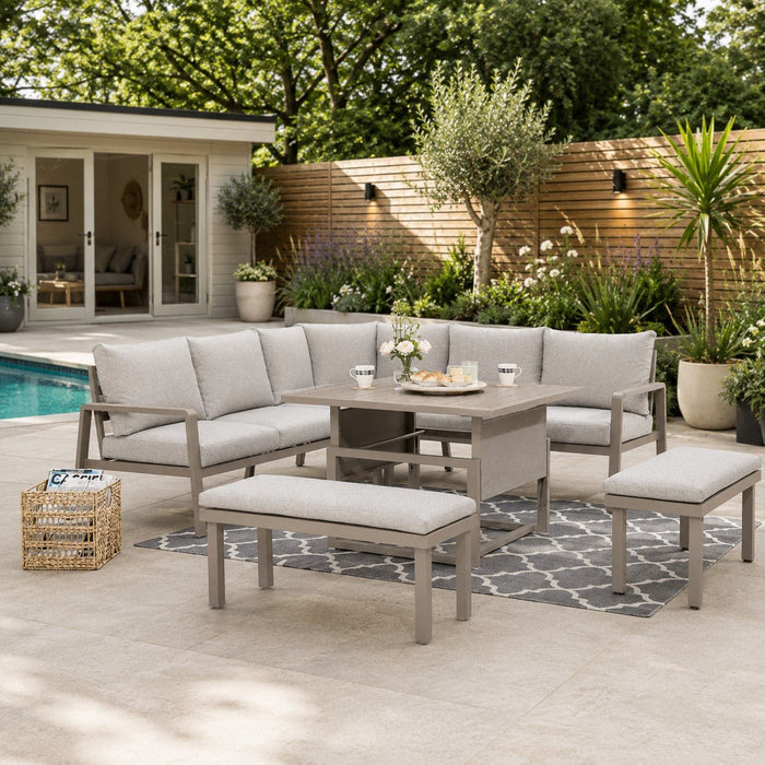 Bora Corner Garden Sofa with Benches, Grey