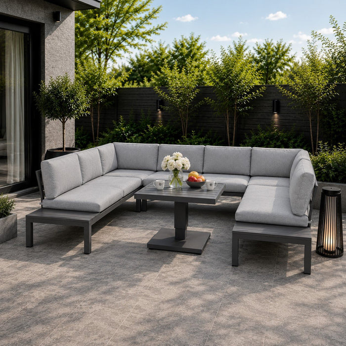 Bahia Luxury U-Shape Garden Sofa with Rising Table, Grey