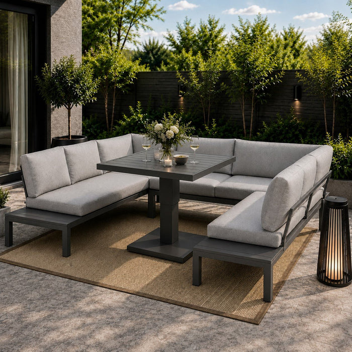 Bahia Luxury U-Shape Garden Sofa with Rising Table, Grey