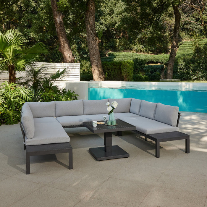 Bahia Luxury U-Shape Garden Sofa with Rising Table, Grey