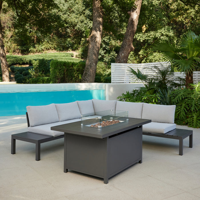 Bahia Luxury Corner Garden Sofa with Fire Pit Table, Grey