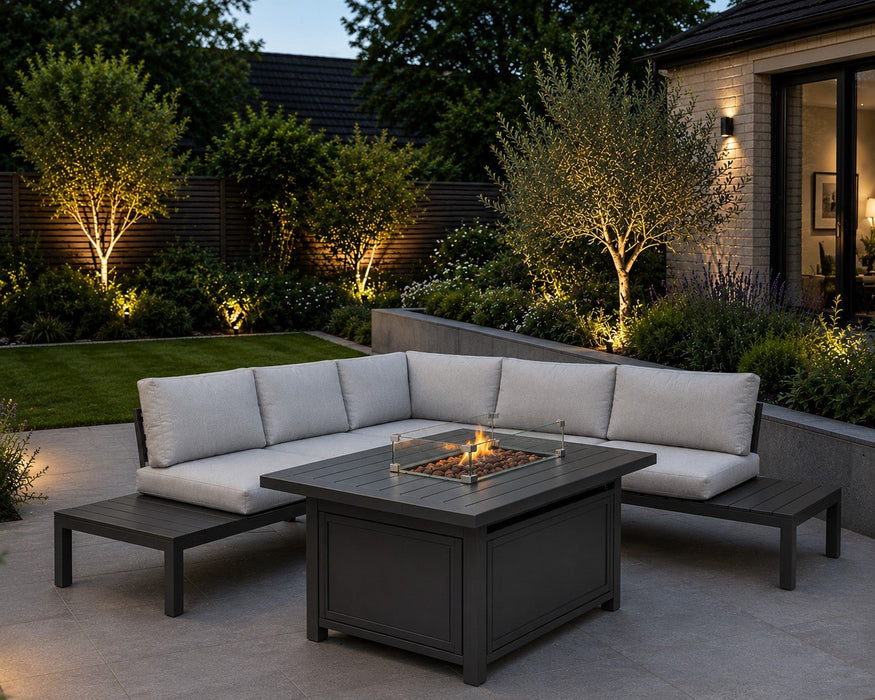 Bahia Luxury Corner Garden Sofa with Fire Pit Table, Grey
