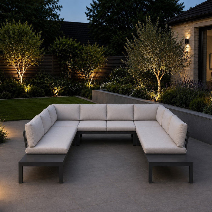 Bahia Luxury U-Shape Garden Sofa with Fire Pit Table, Grey