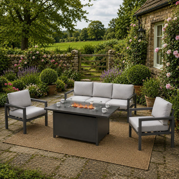 Bahia Luxury Garden Lounge Set with Fire Pit Table, Grey