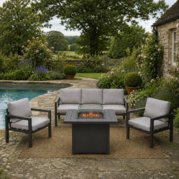 Bahia Luxury Garden Lounge Set with Fire Pit Table, Grey