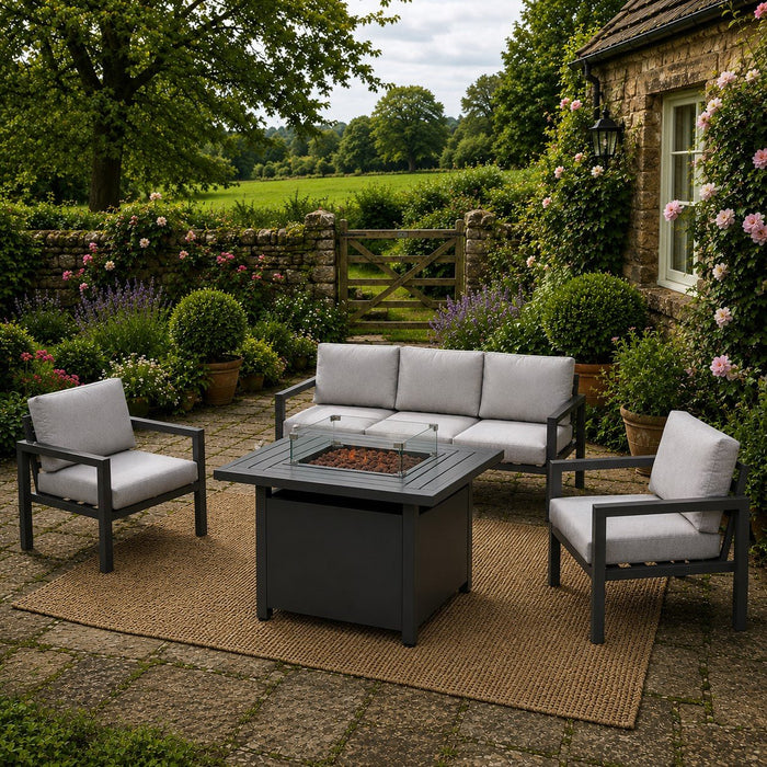 Bahia Luxury Garden Lounge Set with Fire Pit Table, Grey