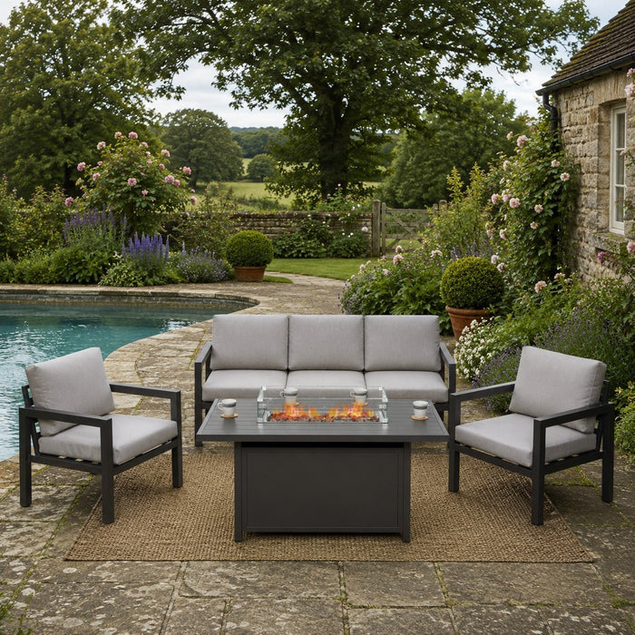 Bahia Luxury Garden Lounge Set with Fire Pit Table, Grey