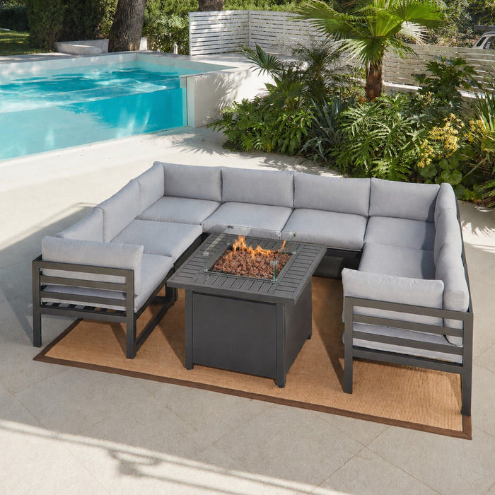 Faro Luxury Modular Garden Furniture Set with Steel Fire Pit Table, Grey
