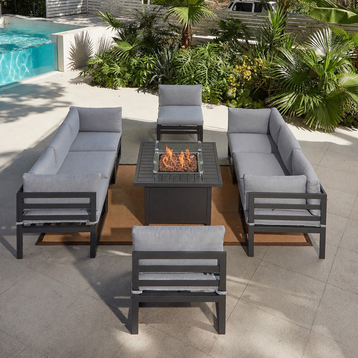 Faro Luxury Modular Garden Furniture Set with Steel Fire Pit Table, Grey