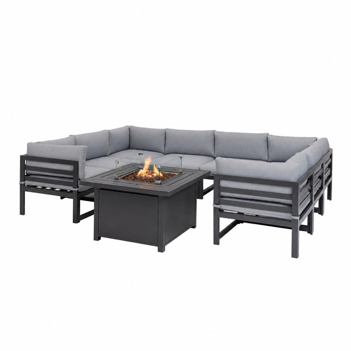 Faro Luxury Modular Garden Furniture Set with Steel Fire Pit Table, Grey