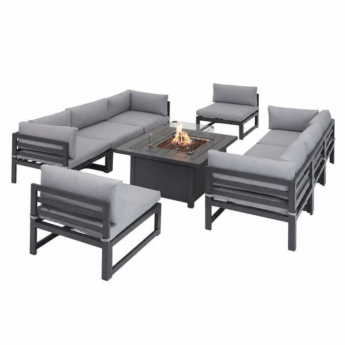 Faro Luxury Modular Garden Furniture Set with Steel Fire Pit Table, Grey