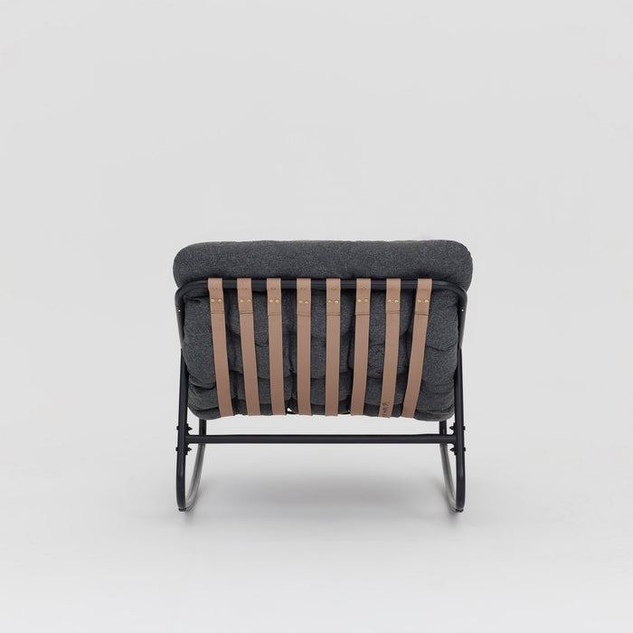 Marbella Garden Rocking Chair Set of 2 with Fire Pit Table, Dark Grey Cushions