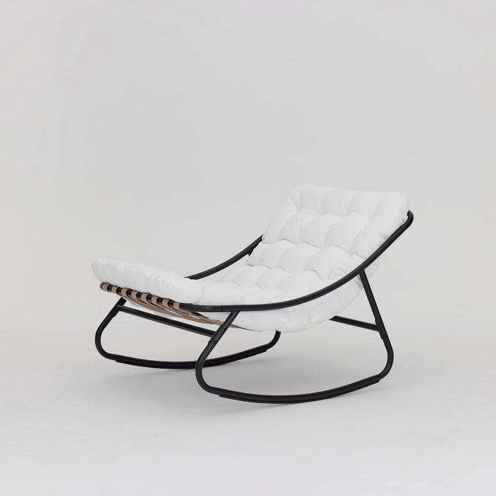 Marbella Garden Rocking Chair Set of 2 with Fire Pit Table, Ivory Cushions