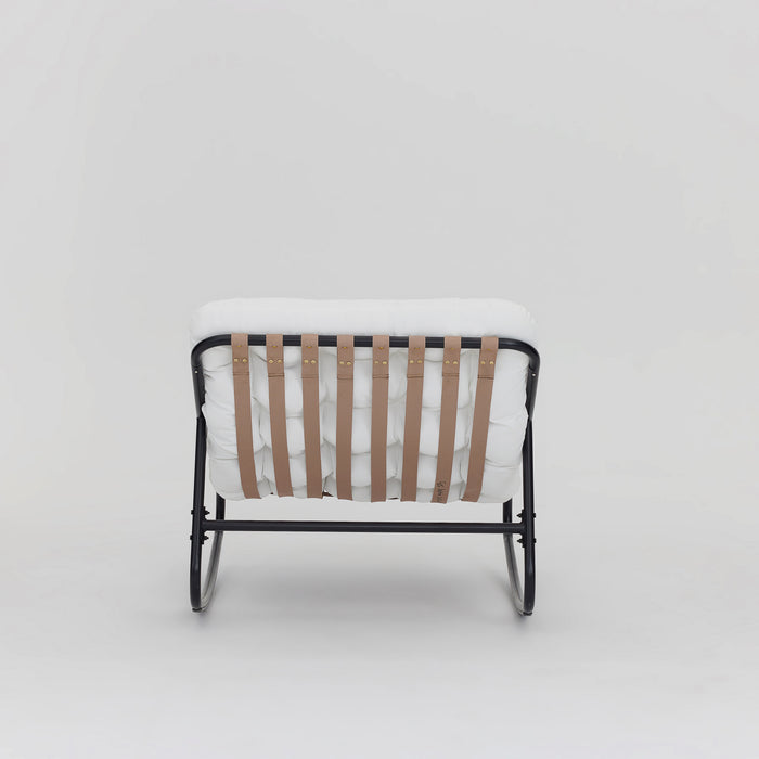 Marbella Garden Rocking Chair Set of 2 with Fire Pit Table, Ivory Cushions