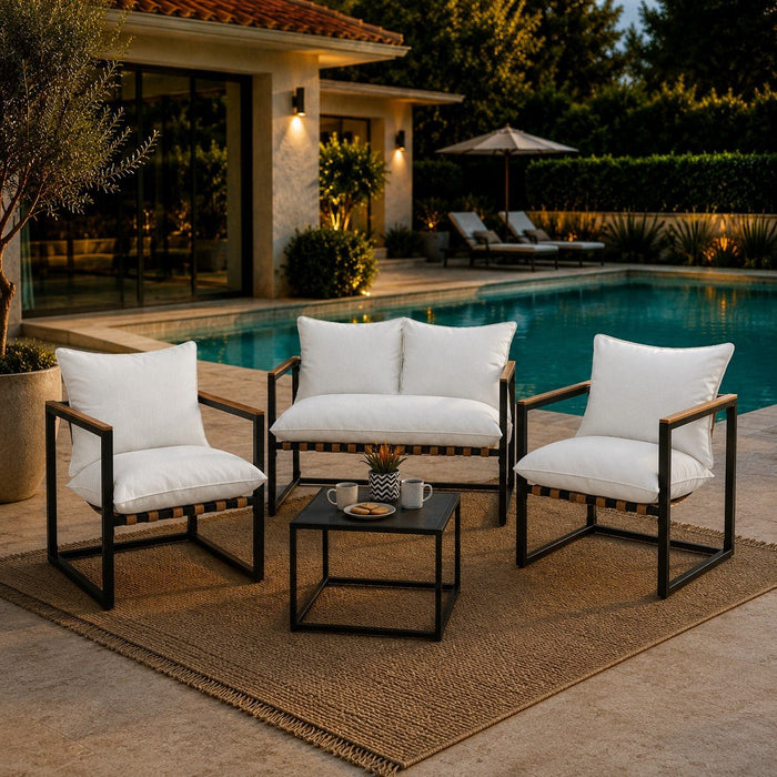 Marbella Garden Lounge Set,  Ivory Cushions