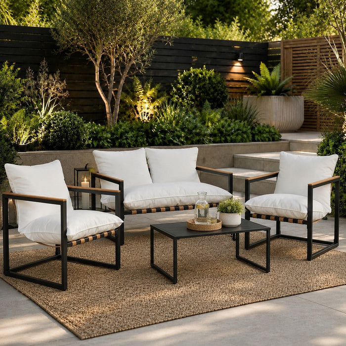 Marbella Garden Lounge Set,  Ivory Cushions