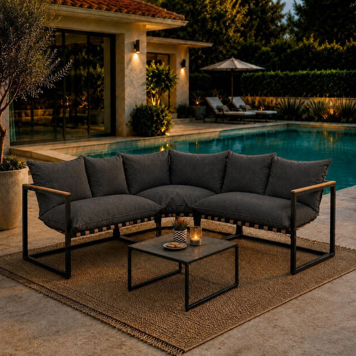 Marbella Corner Garden Set, Dark Grey Cushions
