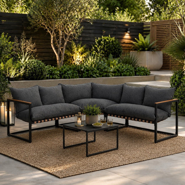 Marbella Corner Garden Set, Dark Grey Cushions