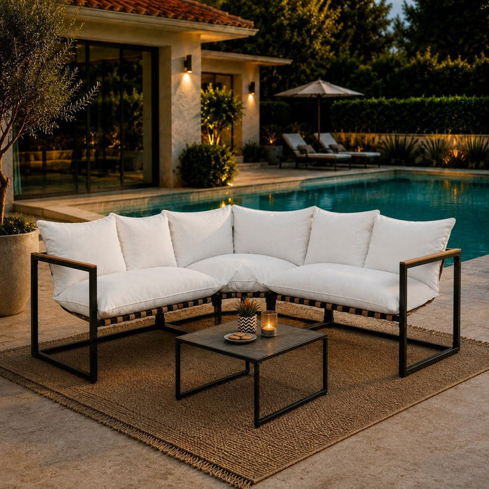 Marbella Corner Garden Set, Ivory Cushions
