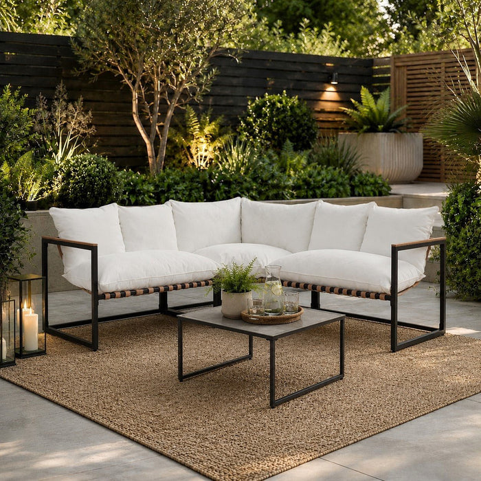 Marbella Corner Garden Set, Ivory Cushions