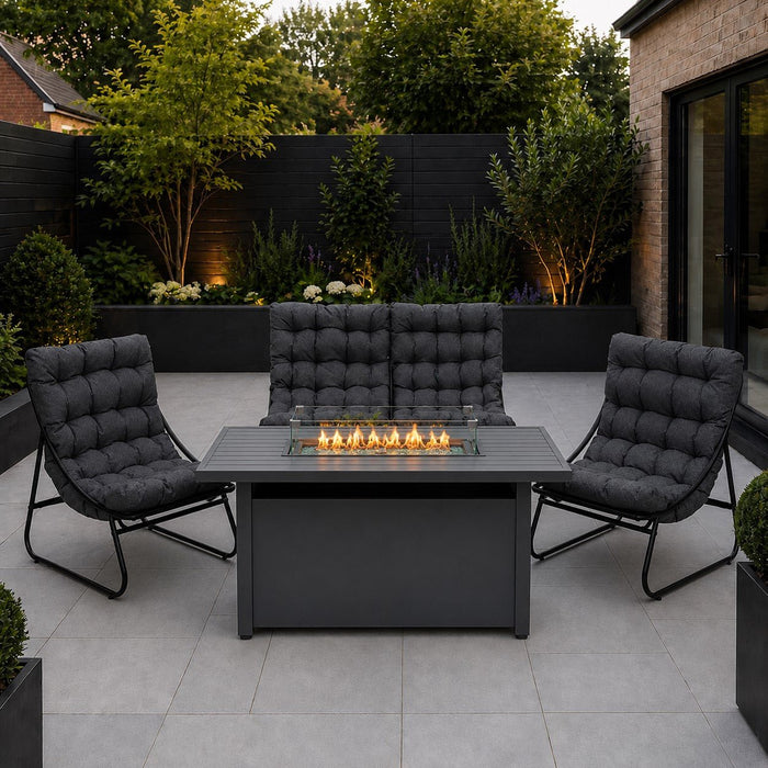 Fabio Outdoor Garden Furniture Set with Firepit, Dark Grey
