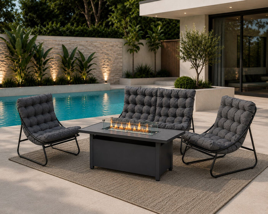 Fabio Outdoor Garden Furniture Set with Firepit, Dark Grey