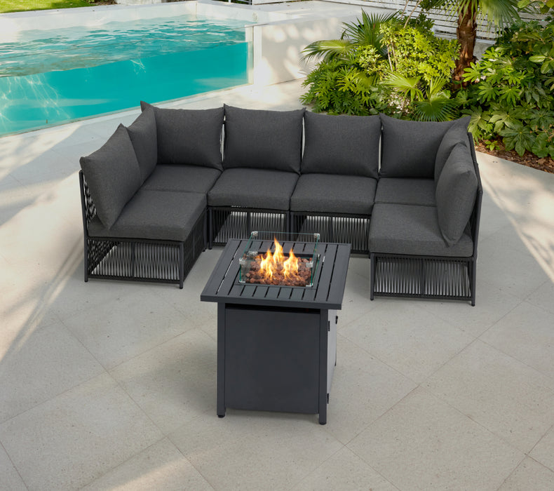 Tobago 6 Seat Modular Rope Garden Set With Firepit, Charcoal