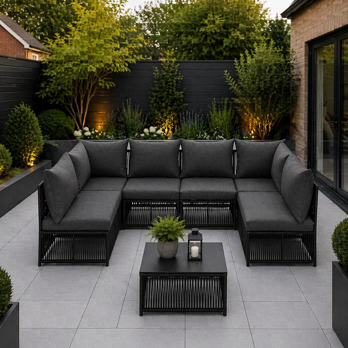 Tobago 6 Seat Modular Rope Garden Furniture Set, Charcoal