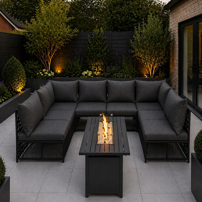 Tobago 8 Seat Modular Rope Garden Set With Firepit, Charcoal