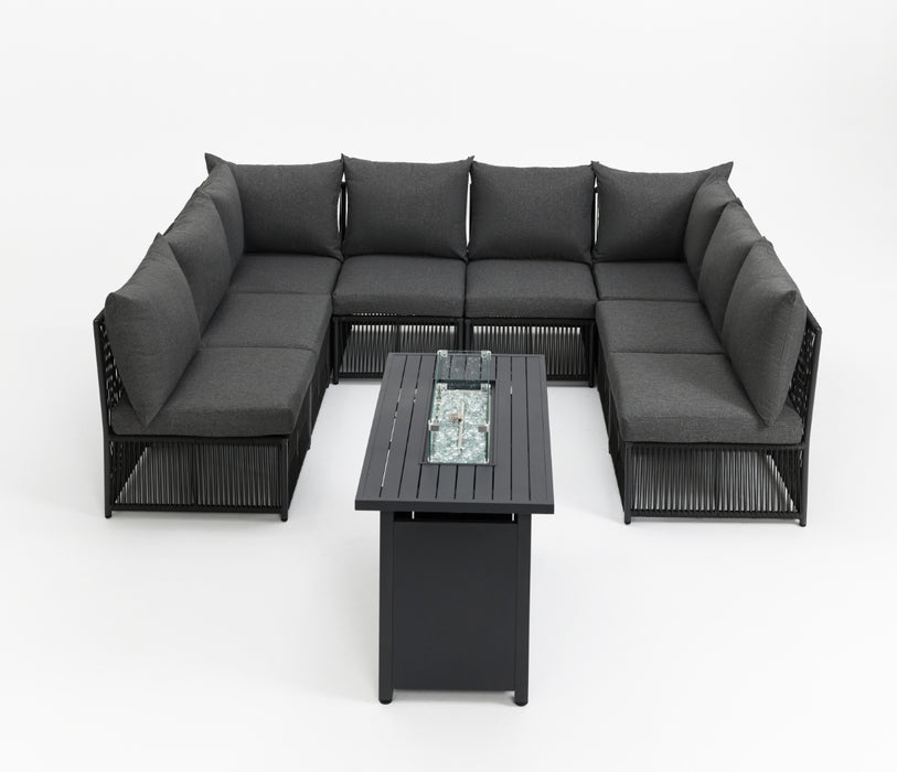 Tobago 8 Seat Modular Rope Garden Set With Firepit, Charcoal