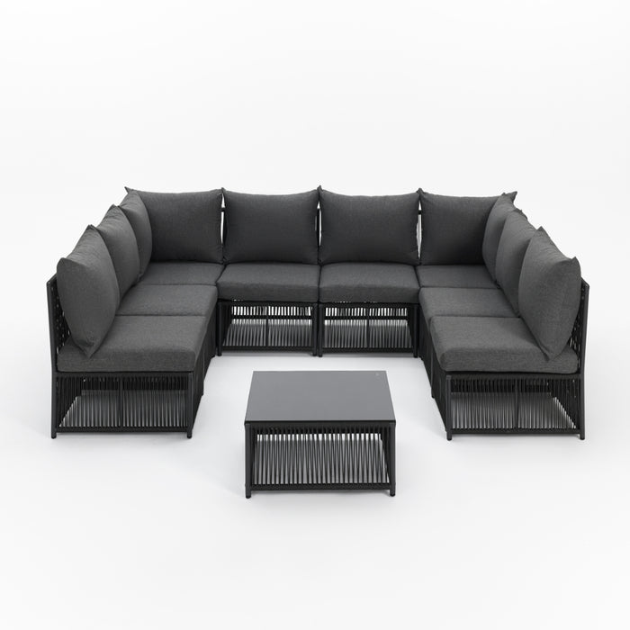 Tobago 8 Seat Modular Rope Garden Set With Firepit, Charcoal