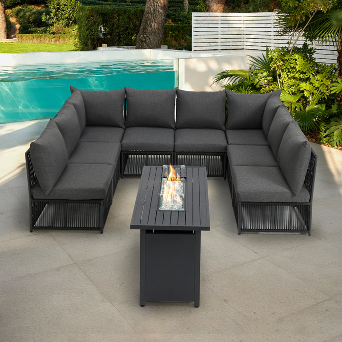 Tobago 8 Seat Modular Rope Garden Set With Firepit, Charcoal