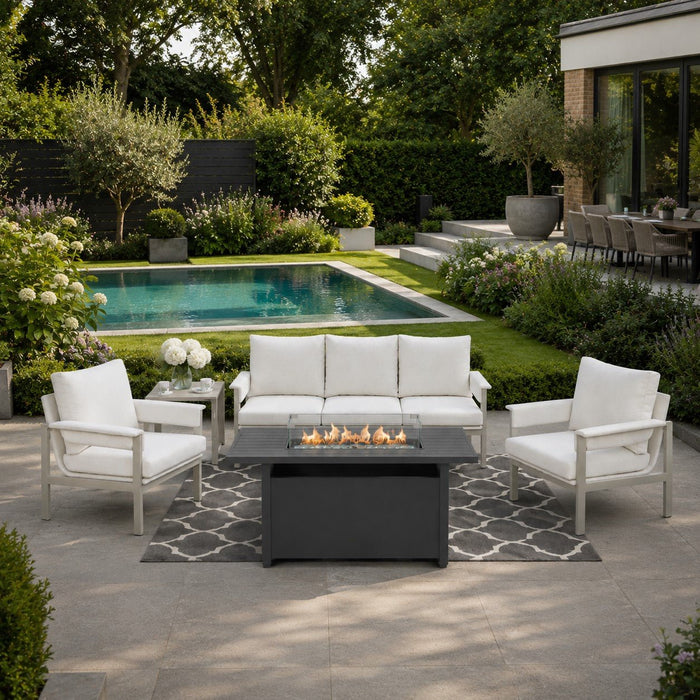 Belek Aluminium Garden Conversation Set with Fire Pit Table, White