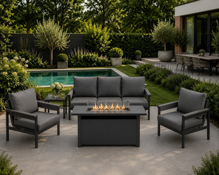 Belek Aluminium Garden Conversation Set with Fire Pit Table, Grey