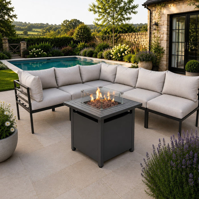 Matira 6 Seat Aluminium Modular Garden Set with Firepit, Grey