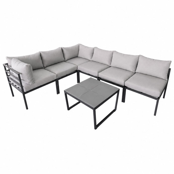 Matira 6 Seat Aluminium Modular Garden Set with Firepit, Grey
