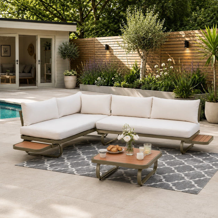 Corvo Olive Green Corner Garden Lounge Set, Cream