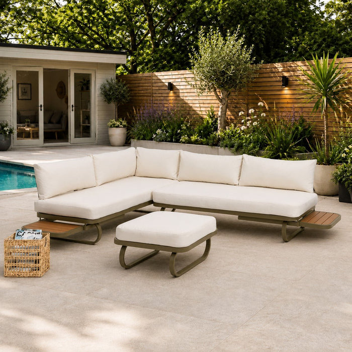 Corvo Olive Green Corner Garden Lounge Set, Cream