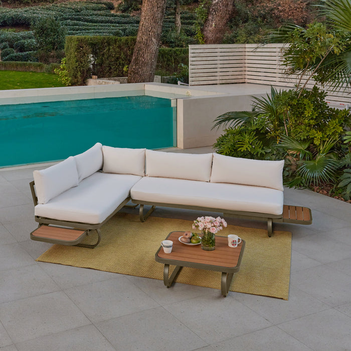 Corvo Olive Green Corner Garden Lounge Set, Cream