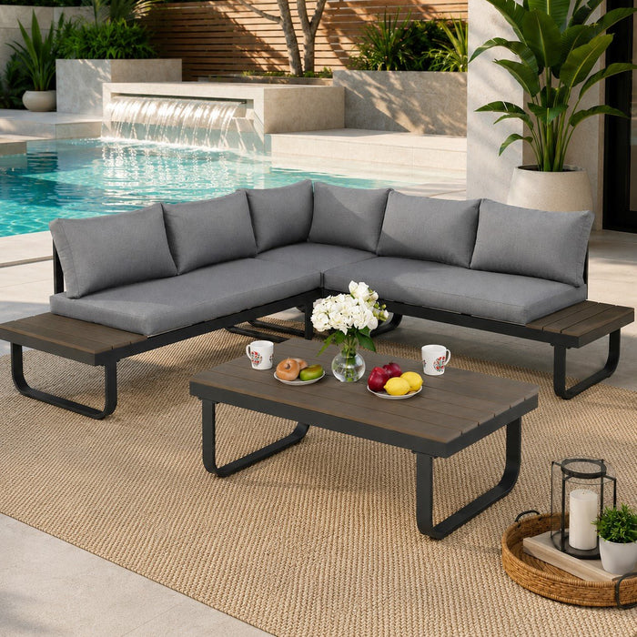 Skyros Aluminium Corner Garden Sofa, Dark Grey