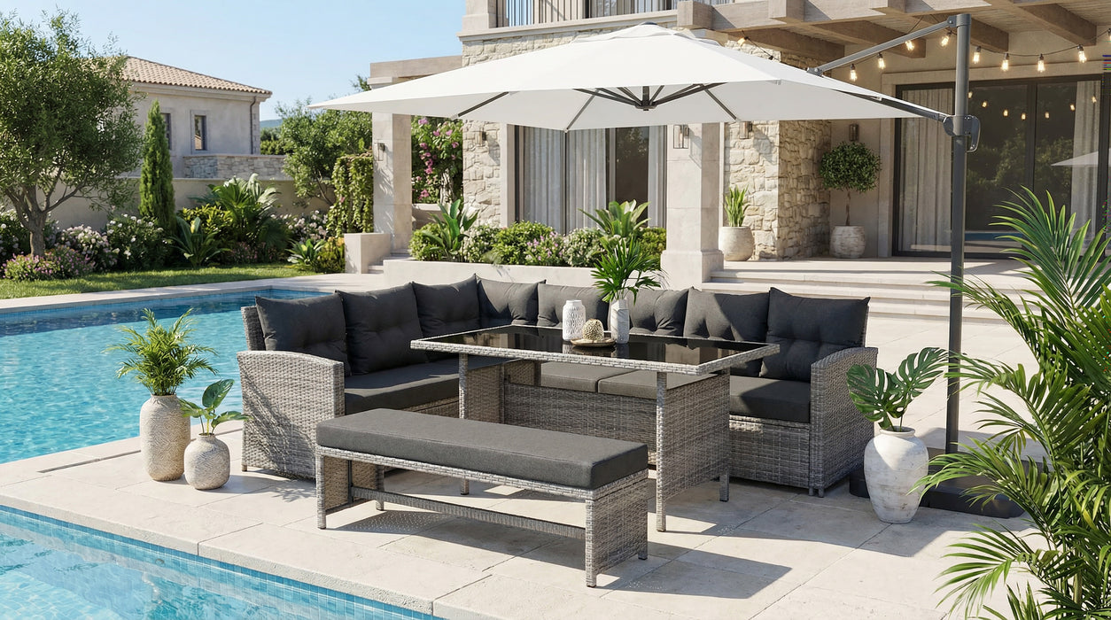 Montego Corner Rattan Garden Dining Set, Grey